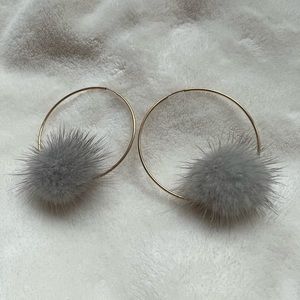 Small Mink Gray Pom Earrings